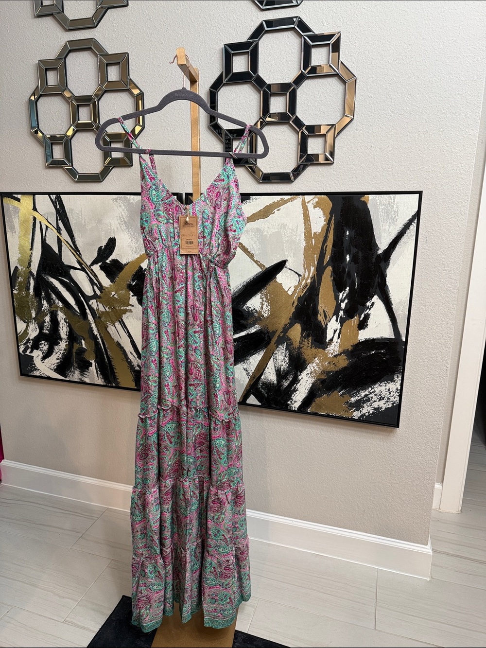 Rhea Costa Pink and Teal Paisley Maxi Dress